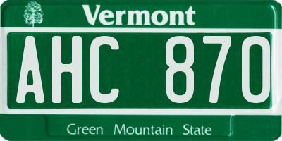 VT license plate AHC870