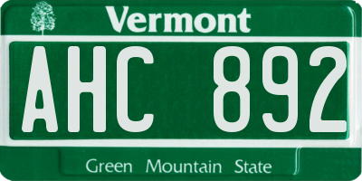 VT license plate AHC892