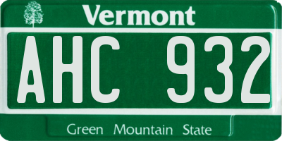 VT license plate AHC932