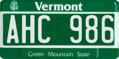 VT license plate AHC986