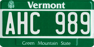 VT license plate AHC989
