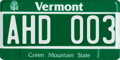 VT license plate AHD003