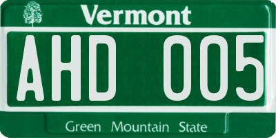 VT license plate AHD005
