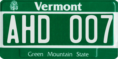 VT license plate AHD007