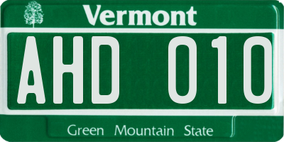 VT license plate AHD010