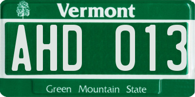 VT license plate AHD013