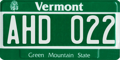 VT license plate AHD022