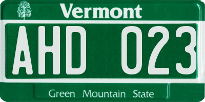 VT license plate AHD023