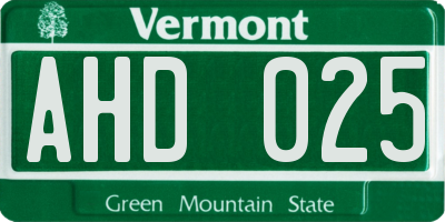 VT license plate AHD025