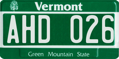 VT license plate AHD026