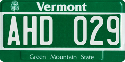 VT license plate AHD029