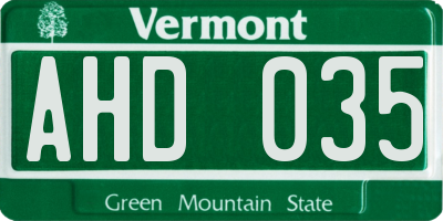 VT license plate AHD035