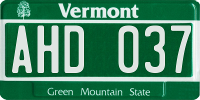 VT license plate AHD037