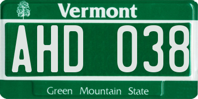 VT license plate AHD038