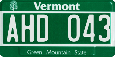 VT license plate AHD043