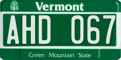 VT license plate AHD067