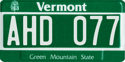 VT license plate AHD077