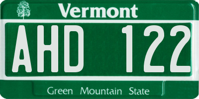 VT license plate AHD122