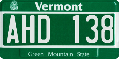 VT license plate AHD138