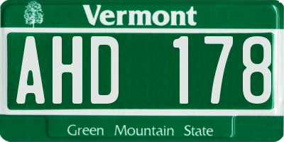 VT license plate AHD178