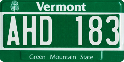 VT license plate AHD183