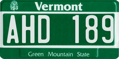 VT license plate AHD189