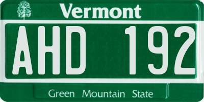 VT license plate AHD192