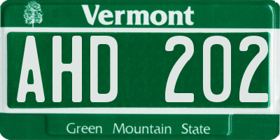 VT license plate AHD202