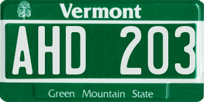 VT license plate AHD203