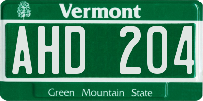 VT license plate AHD204