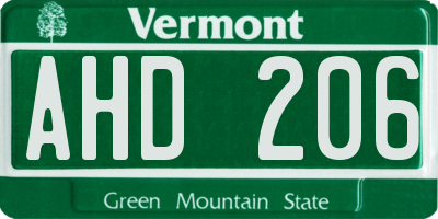 VT license plate AHD206