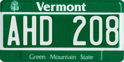 VT license plate AHD208