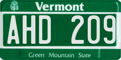 VT license plate AHD209