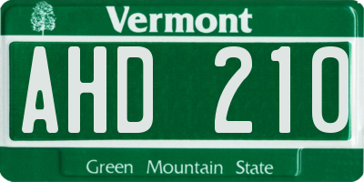 VT license plate AHD210