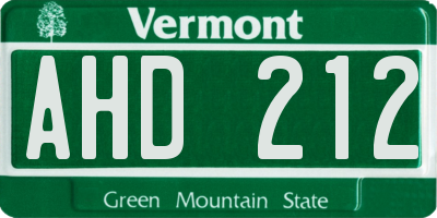 VT license plate AHD212