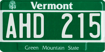VT license plate AHD215