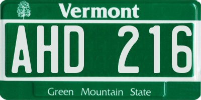 VT license plate AHD216