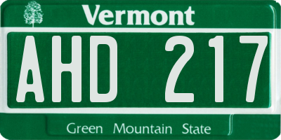 VT license plate AHD217