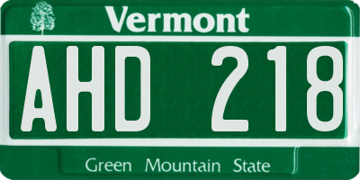 VT license plate AHD218