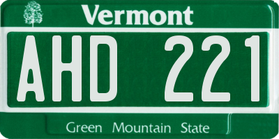 VT license plate AHD221