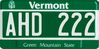 VT license plate AHD222