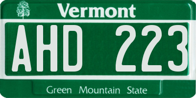 VT license plate AHD223