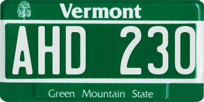 VT license plate AHD230