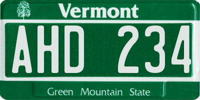 VT license plate AHD234