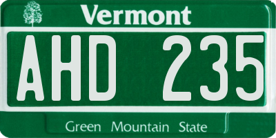 VT license plate AHD235