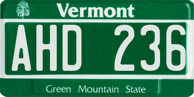 VT license plate AHD236