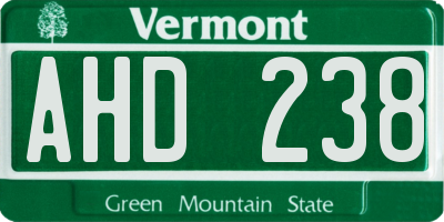 VT license plate AHD238
