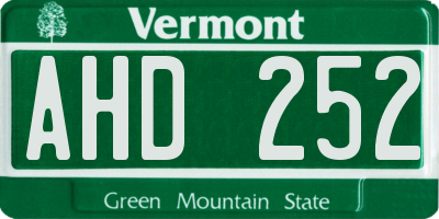 VT license plate AHD252