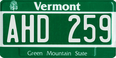 VT license plate AHD259