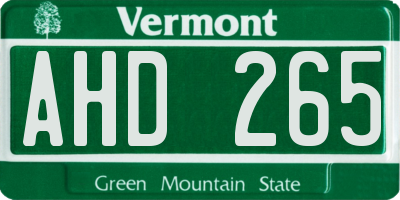VT license plate AHD265